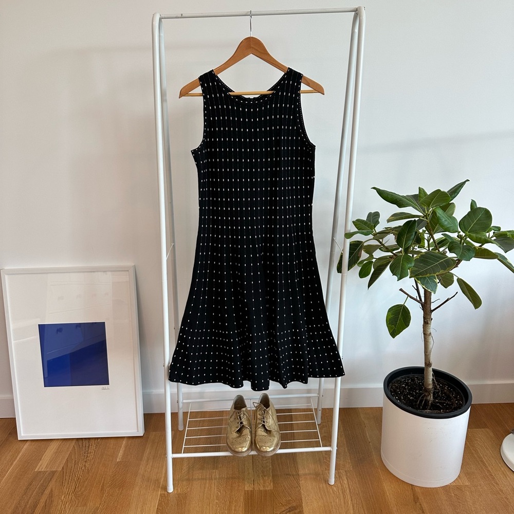 Nic + Zoe Sleeveless Fit & Flare Midi Black Knit Dress With White Dots, Size M